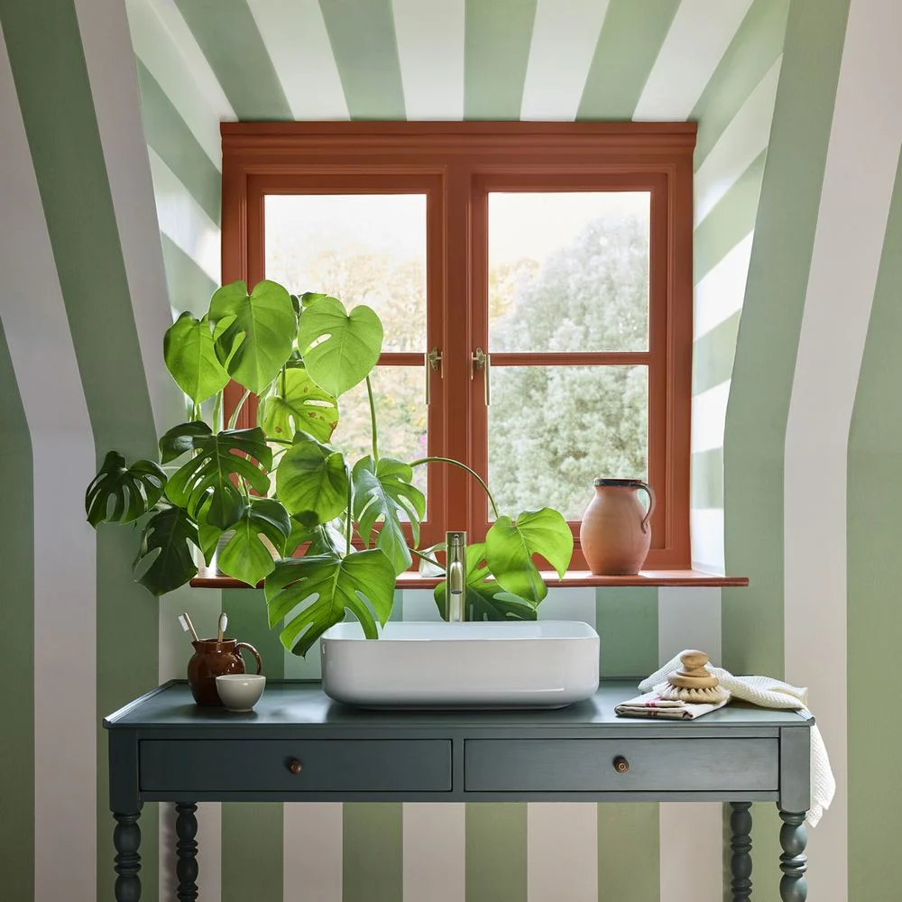 0231BSPEAGR - Broad Stripe Wallpaper - Pea Green - Little Greene