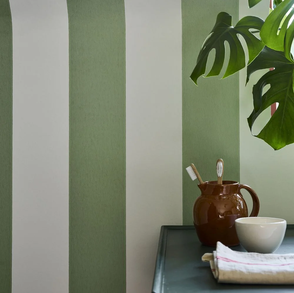 0231BSPEAGR - Broad Stripe Wallpaper - Pea Green - Little Greene