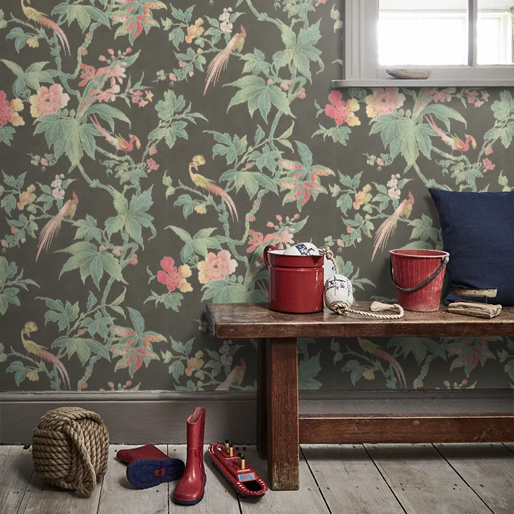 0247PANIGHT - Paradise Wallpaper - Ebony - Little Greene