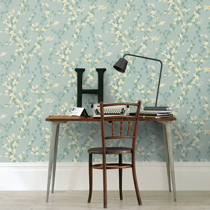 0247SAAQUAL - Sakura Wallpaper - Aqua - Little Greene