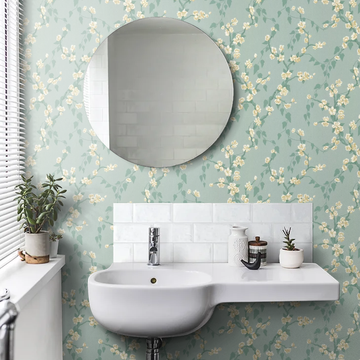 0247SAAQUAL - Sakura Wallpaper - Aqua - Little Greene