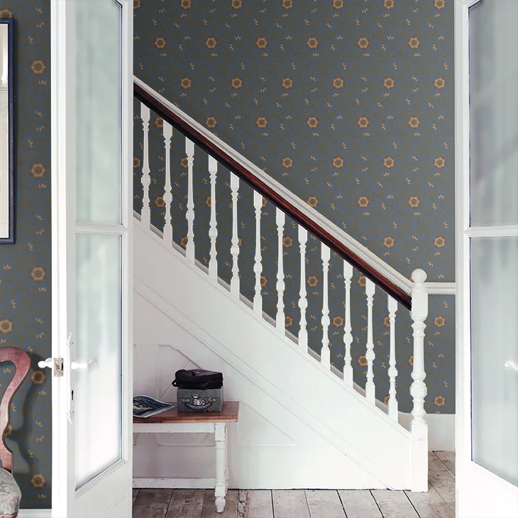 0251RGREVIB - Richmond Green Wallpaper - Revival Blue - Little Greene