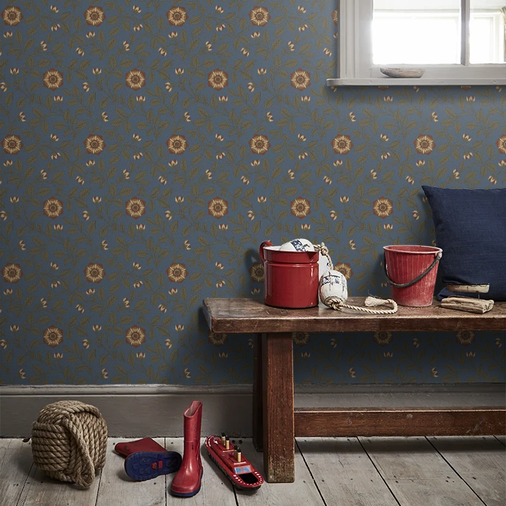 0251RGREVIB - Richmond Green Wallpaper - Revival Blue - Little Greene
