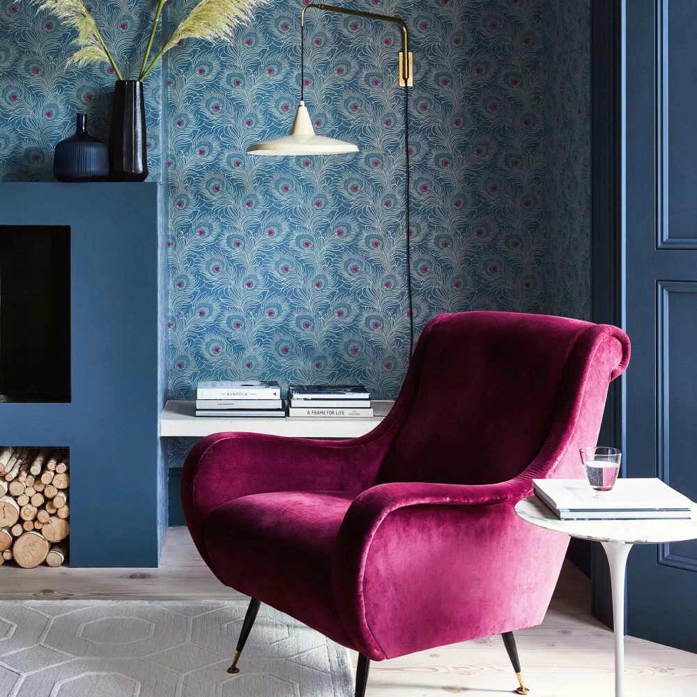 0256CTBLUEP - Carlton House Terrace Wallpaper - Blue Plume - Little Greene