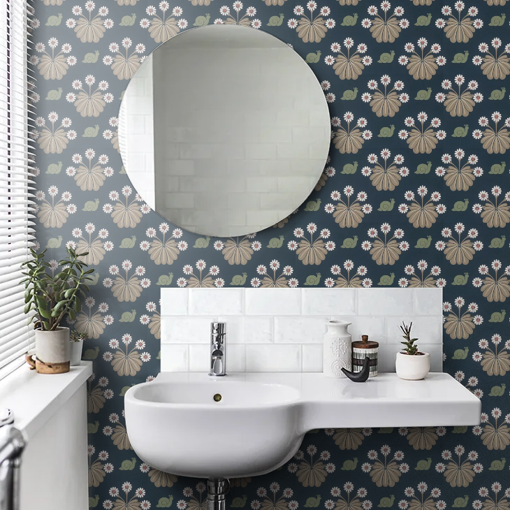 0260BUDARKZ - Burges Snail Wallpaper - Dark Blue - Little Greene