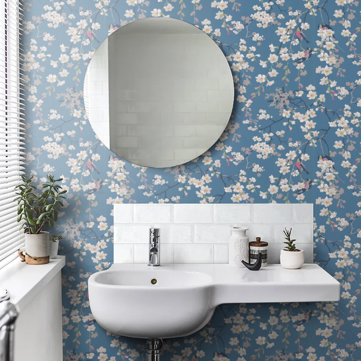 0260MADEEPZ - Massingberd Blossom Wallpaper - Deep Blue - Little Greene