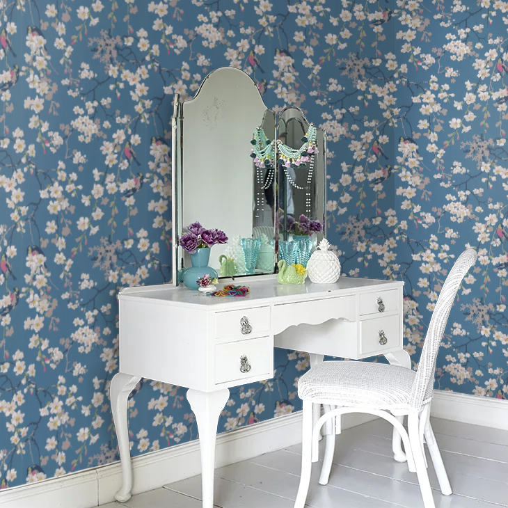 0260MADEEPZ - Massingberd Blossom Wallpaper - Deep Blue - Little Greene