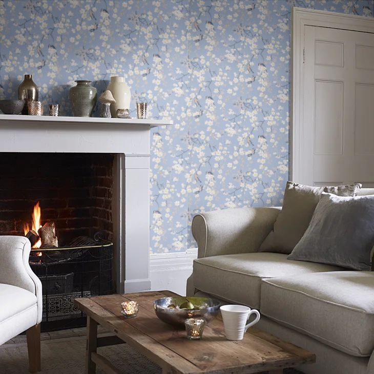 0260MAPALEZ - Massingberd Blossom Wallpaper - Pale Blue - Little Greene