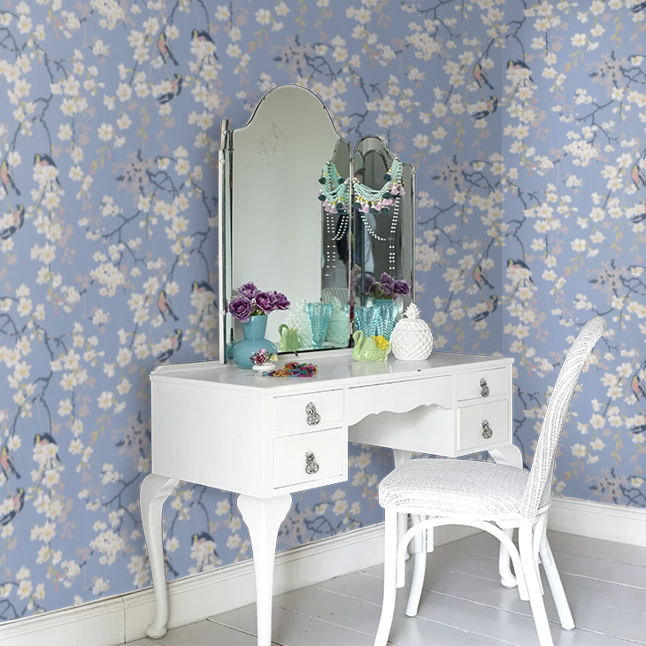 0260MAPALEZ - Massingberd Blossom Wallpaper - Pale Blue - Little Greene