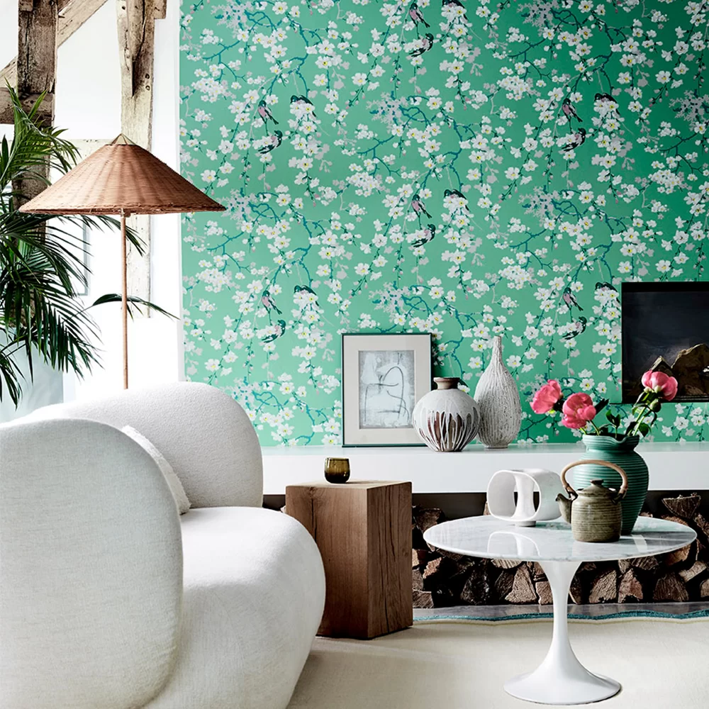 0260MAVERDI - Massingberd Blossom Wallpaper - Verditer - Little Greene