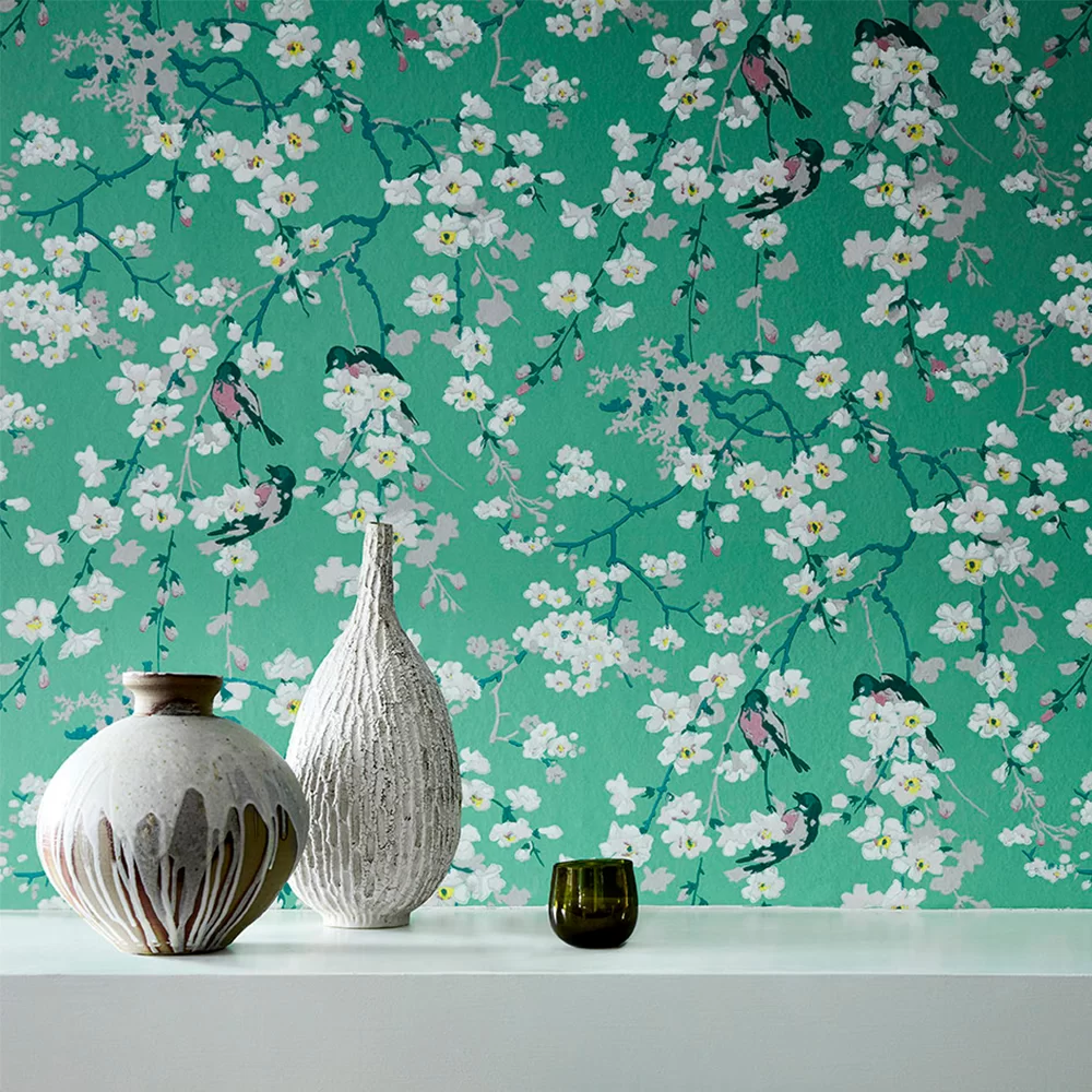 0260MAVERDI - Massingberd Blossom Wallpaper - Verditer - Little Greene