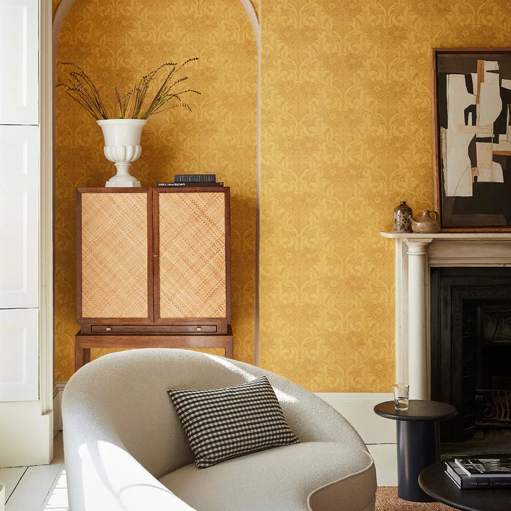 0263DAGIALL - Dahlia Scroll Wallpaper - Giallo - Little Greene