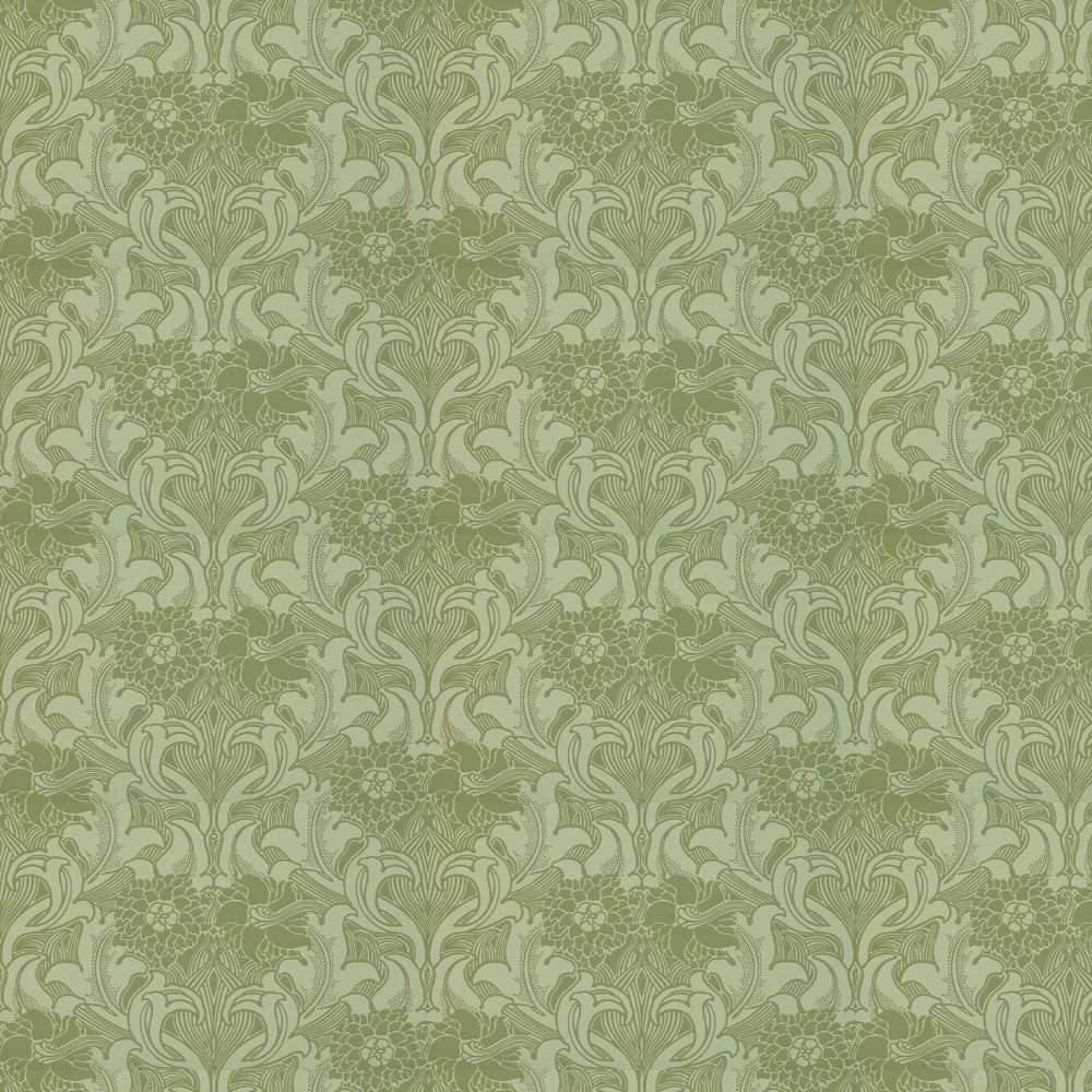 0263DAPEAGR - Dahlia Scroll Wallpaper - Pea Green - Little Greene