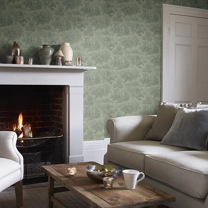 0263LODARKB - Lovers Toile Wallpaper - Dark Brunswick Green - Little Greene