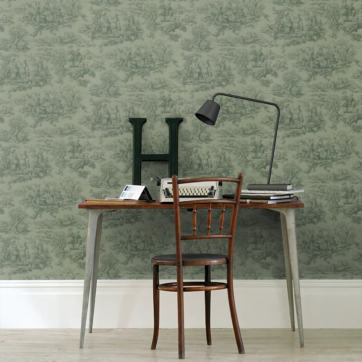 0263LODARKB - Lovers Toile Wallpaper - Dark Brunswick Green - Little Greene