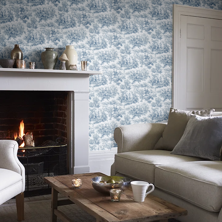 0263LOMAZAR - Lovers Toile Wallpaper - Mazarine - Little Greene