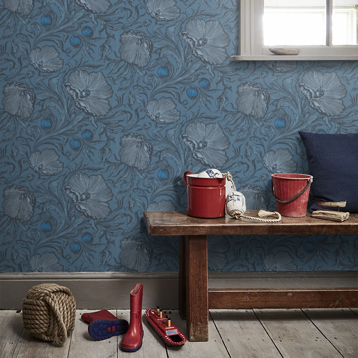 0263PTAIRFO - Poppy Trail Wallpaper - Air Force Blue - Little Greene