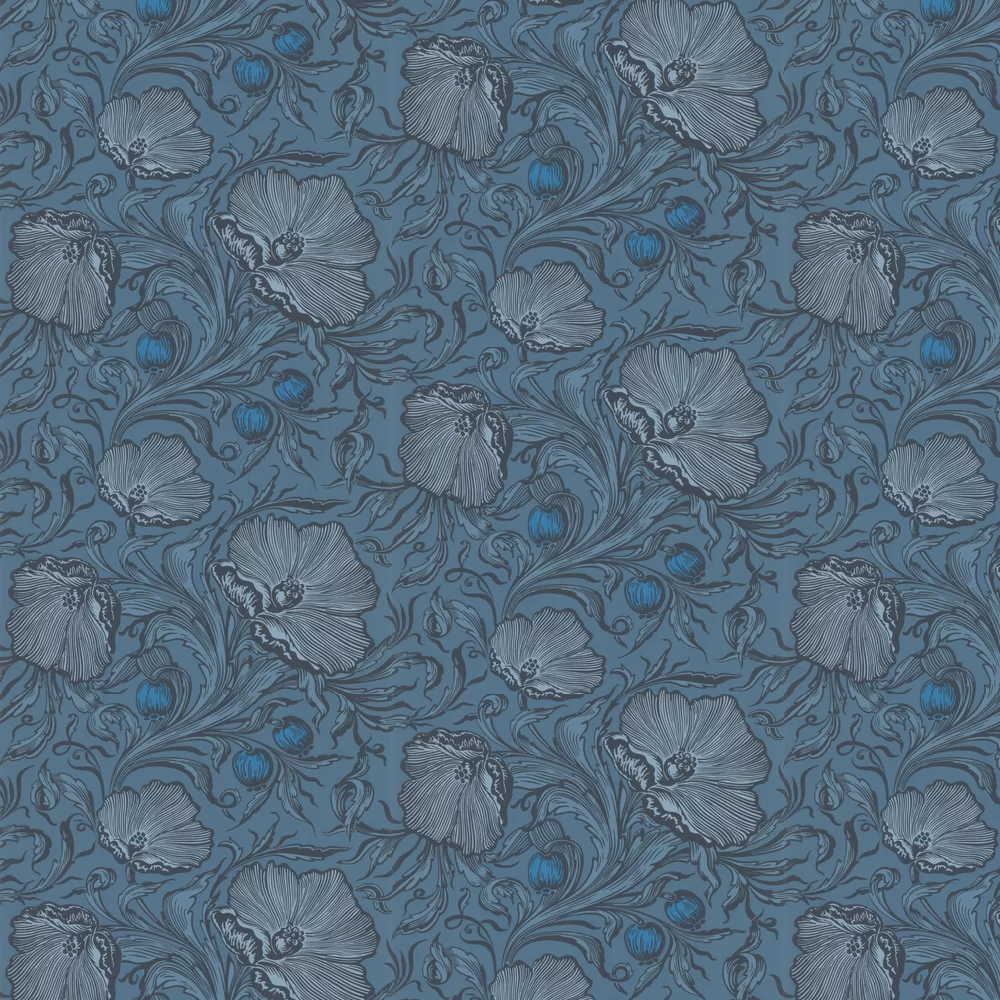 0263PTAIRFO - Poppy Trail Wallpaper - Air Force Blue - Little Greene