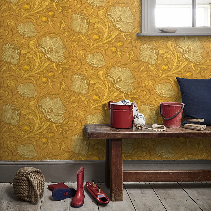 0263PTYELLO - Poppy Trail Wallpaper - Yellow Pink - Little Greene