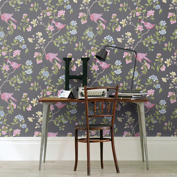 0267ADARQUE - Aderyn Wallpaper - Arquerite Dark - Little Greene