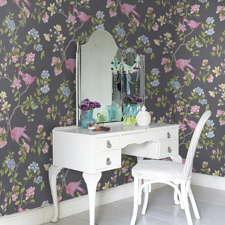0267ADARQUE - Aderyn Wallpaper - Arquerite Dark - Little Greene