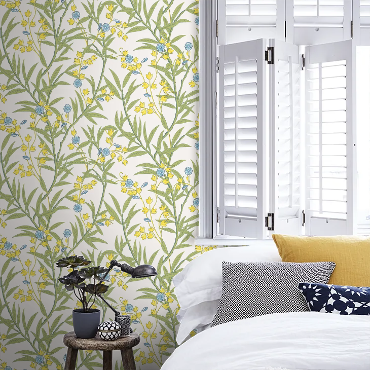0267BABLUEV - Bamboo Floral Wallpaper - Blue Verditer - Little Greene