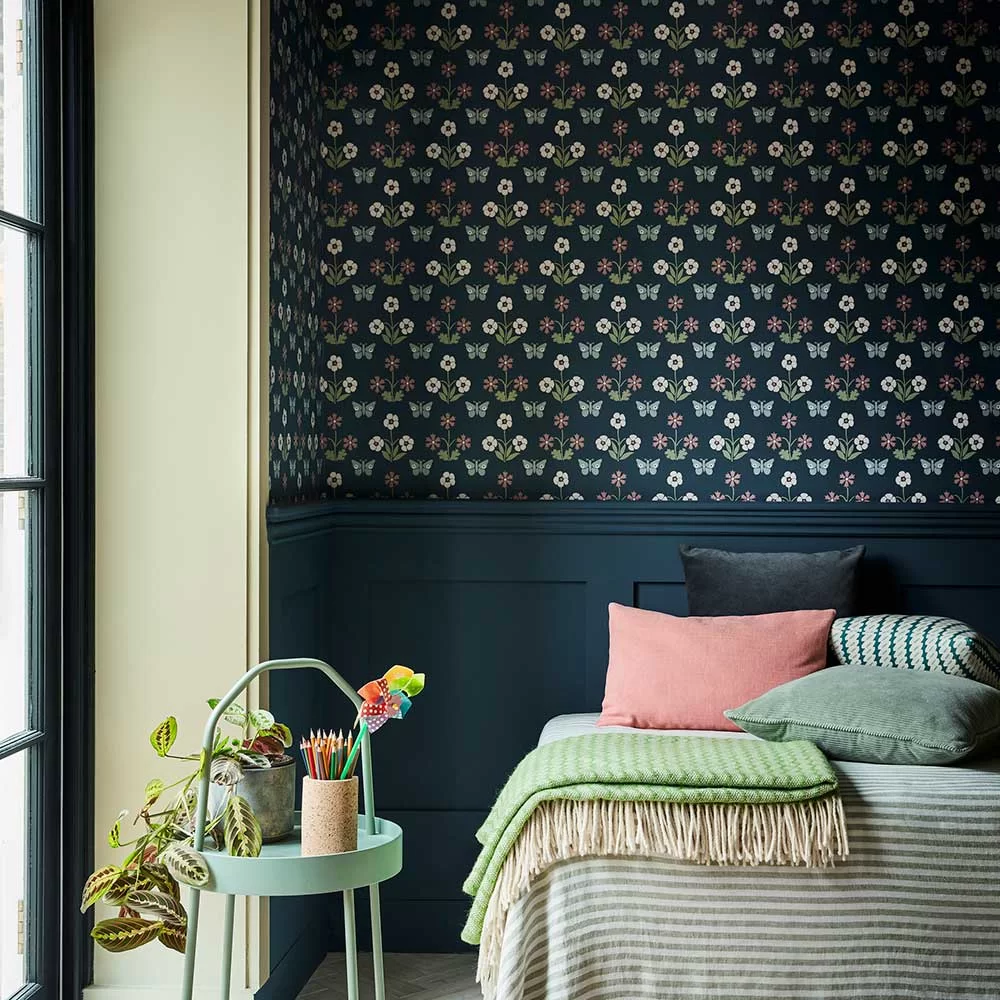 0267BUHICKS - Burges Butterfly Wallpaper - Hicks' Blue - Little Greene