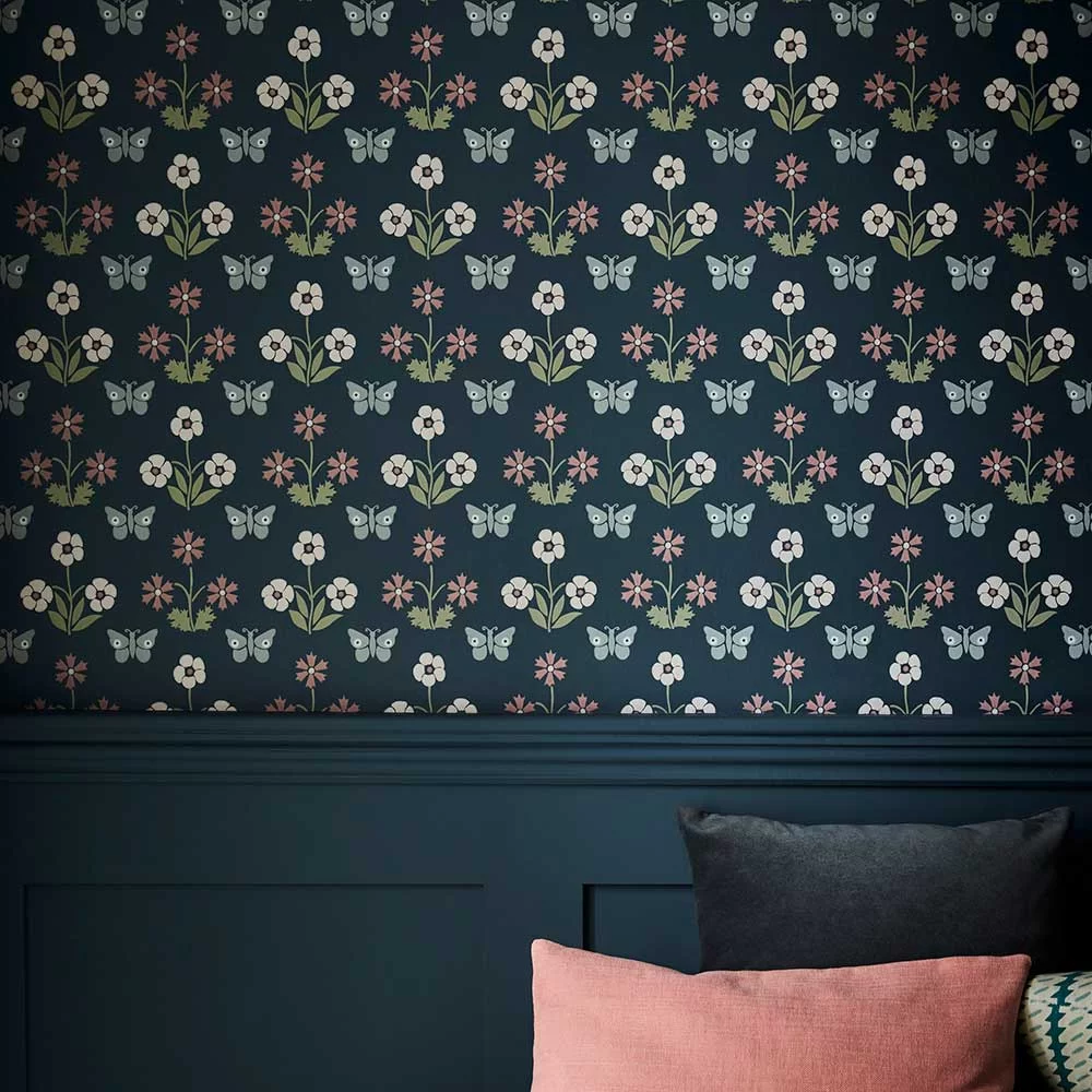 0267BUHICKS - Burges Butterfly Wallpaper - Hicks' Blue - Little Greene