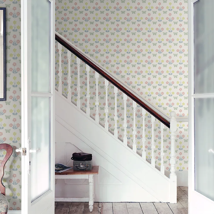 0267BUSLAKE - Burges Butterfly Wallpaper - Slaked Lime - Little Greene