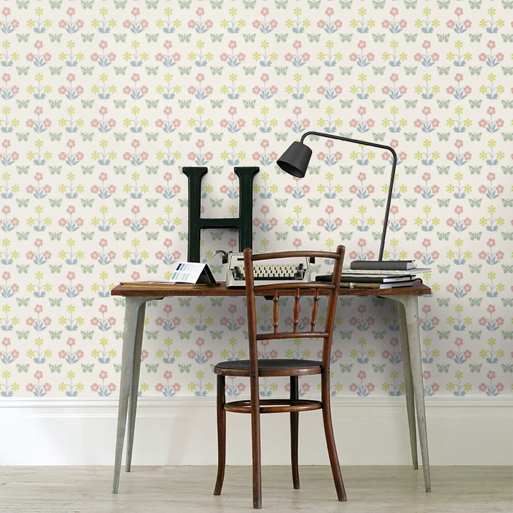 0267BUSLAKE - Burges Butterfly Wallpaper - Slaked Lime - Little Greene
