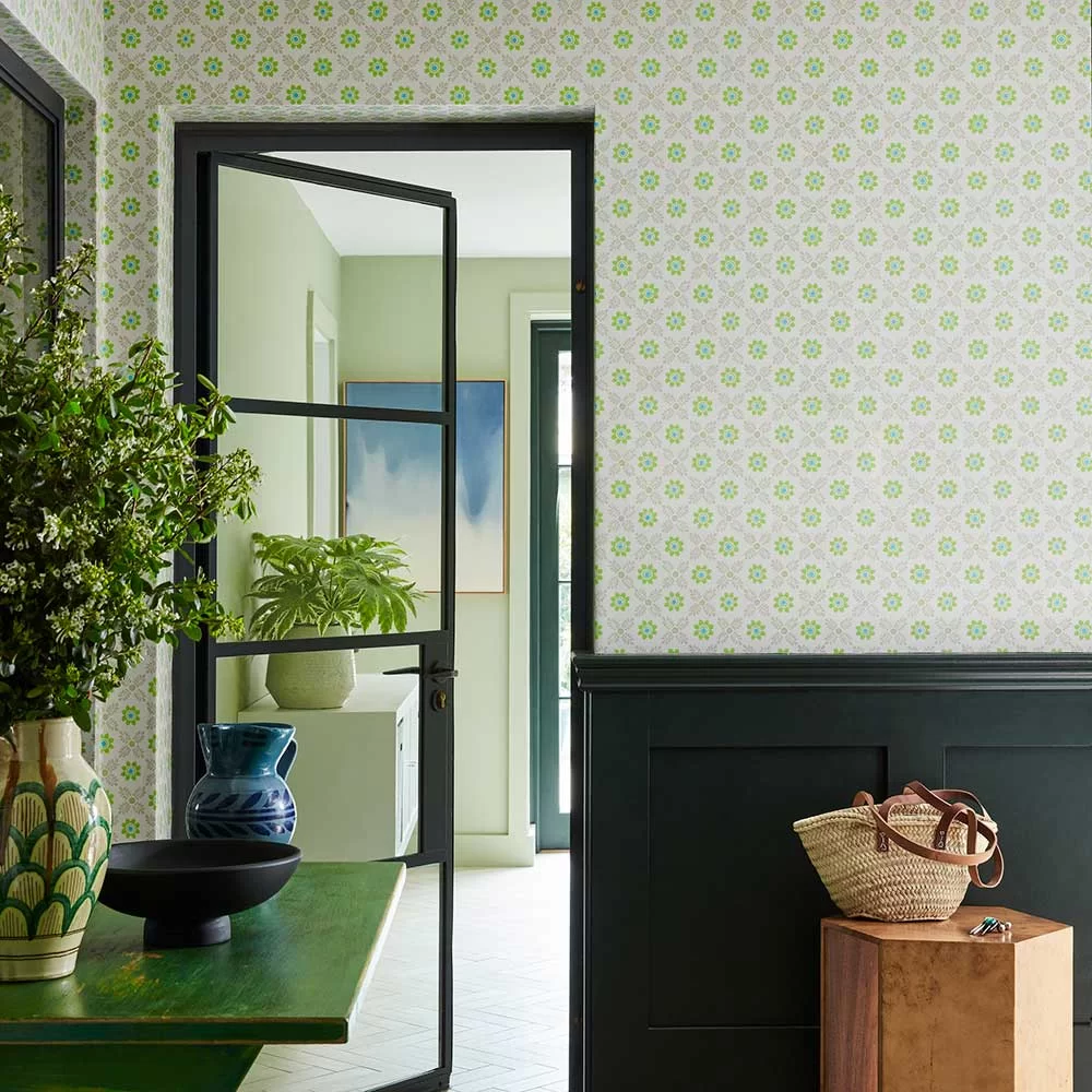 0267DIPHTHA - Ditsy Block Wallpaper - Phthalo - Little Greene