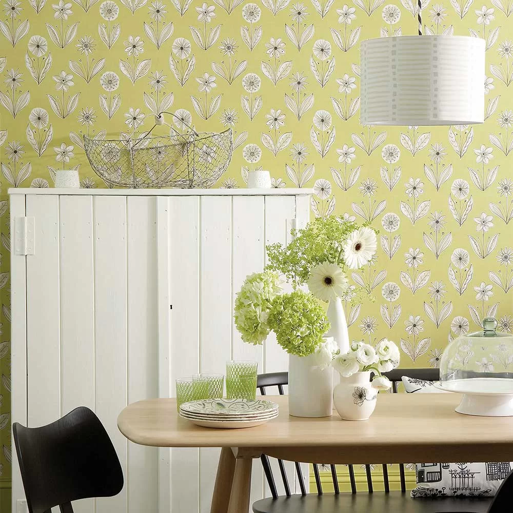 0271FLACIDD - Florette Acid Drop Wallpaper - Black / White / Lime - Little Greene