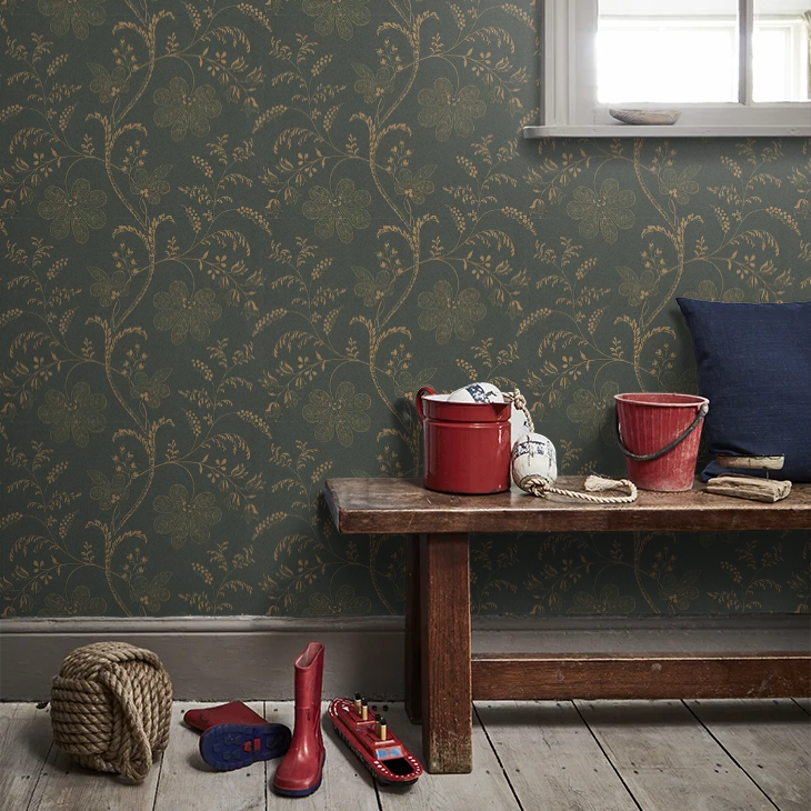 0273BEEBONY - Bedford Square Wallpaper - Metallic Gold / Charcoal - Little Greene