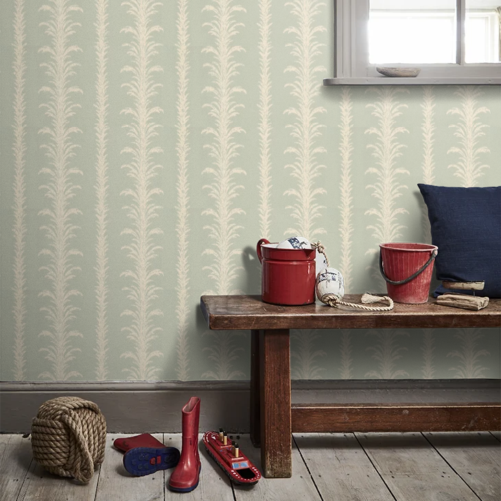 0273LAVILLA - Lauderdale Wallpaper - White / Duck Egg - Little Greene