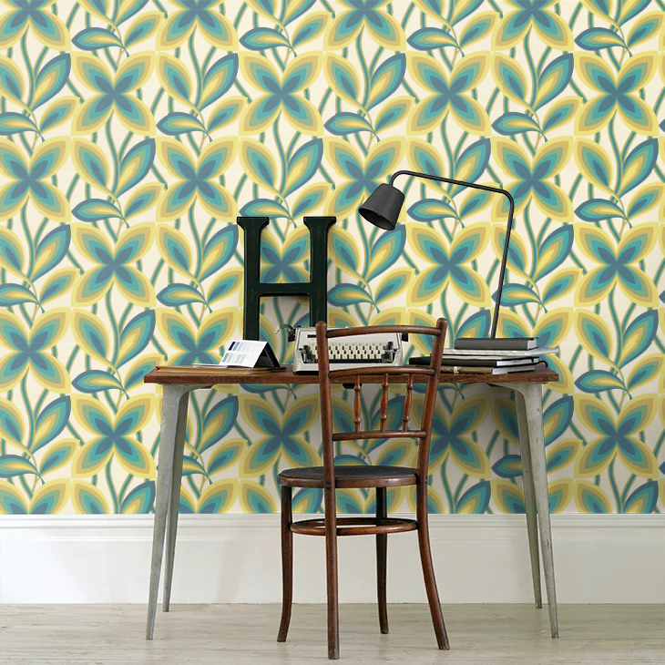0280STPEACO - Starflower Wallpaper - Peacock / Yellow - Little Greene