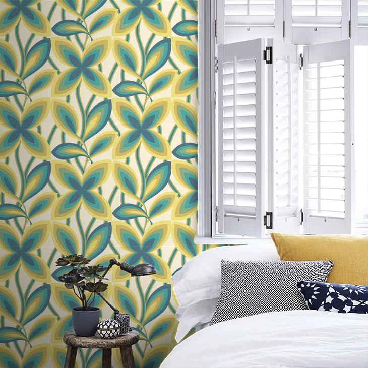 0280STPEACO - Starflower Wallpaper - Peacock / Yellow - Little Greene