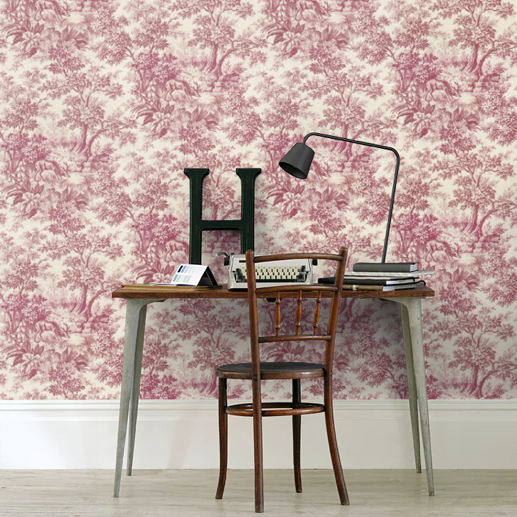 0284SGBURGU - Stag Toile Wallpaper - Burgundy - Little Greene