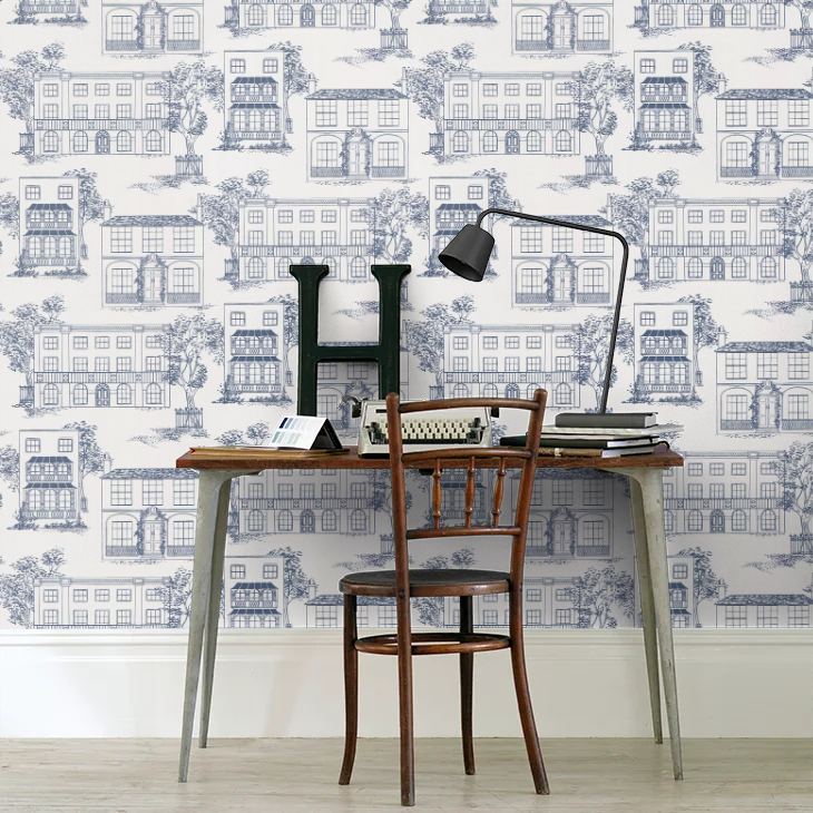 0288HAMIDBL - Hampstead Wallpaper - Mid Blue - Little Greene