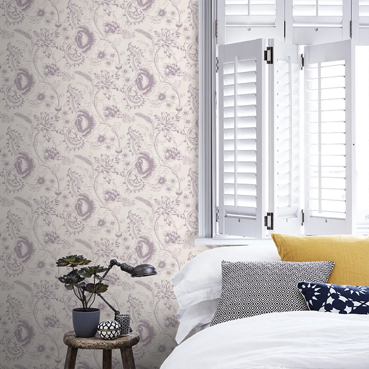 0291WOPLUMZ - Woodblock Mono Wallpaper - Plum - Little Greene