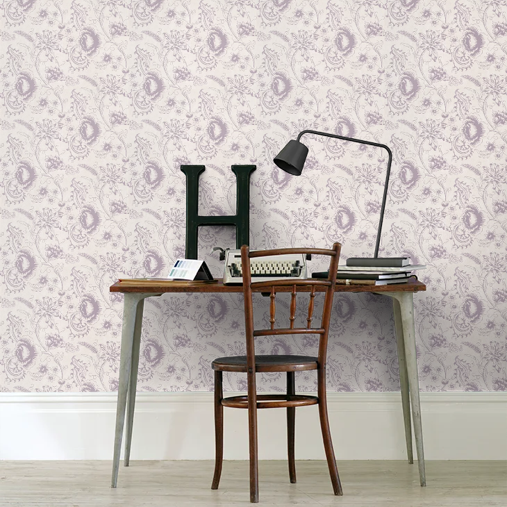 0291WOPLUMZ - Woodblock Mono Wallpaper - Plum - Little Greene