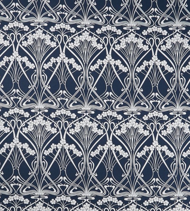 Ianthe Bloom Stencil in Chiltern Linen Fabric - Blue