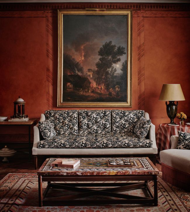 Zig Zag Room Velvet Fabric - Black