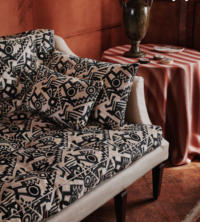 Zig Zag Room Velvet Fabric - Black