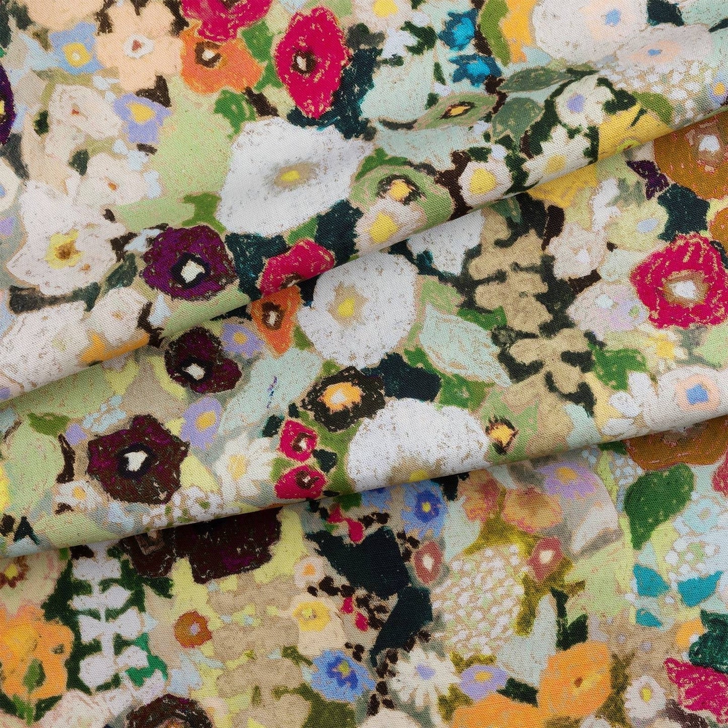 Hollyhocks Cotton Linen Fabric