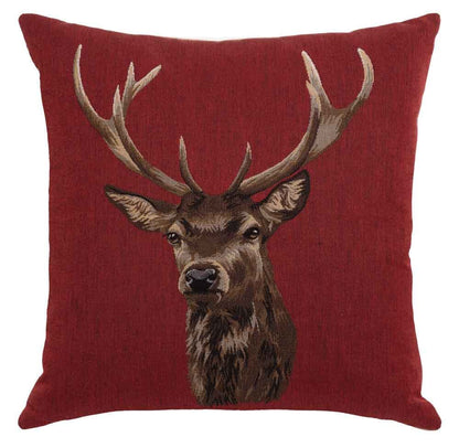 Stag on Red Regular Cushion with Feather Filler 