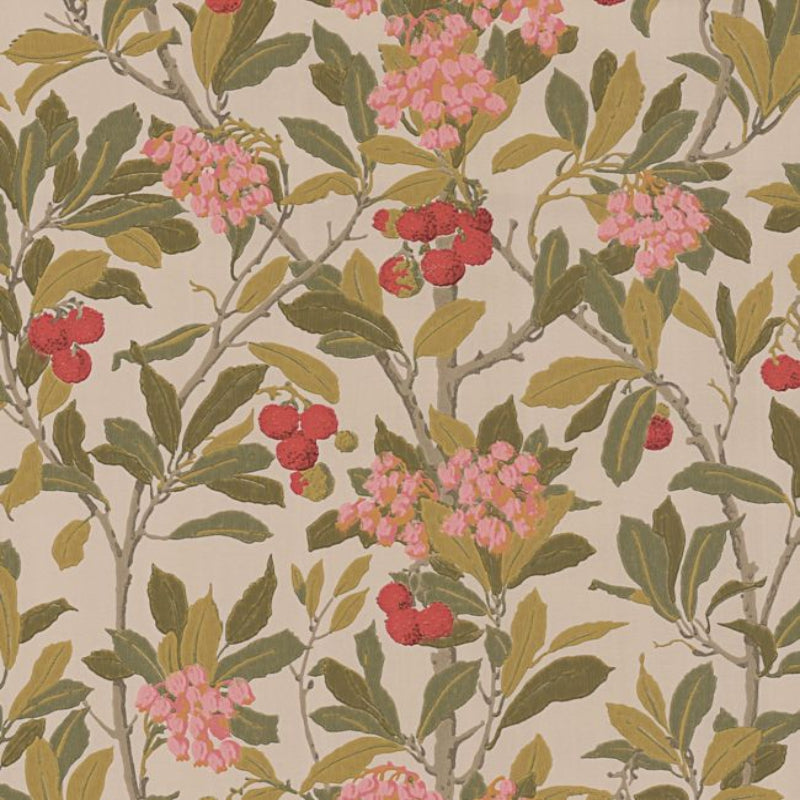 Strawberry Tree Wallpaper - Fuchsia, Red & Olive on Safari - 100/10047