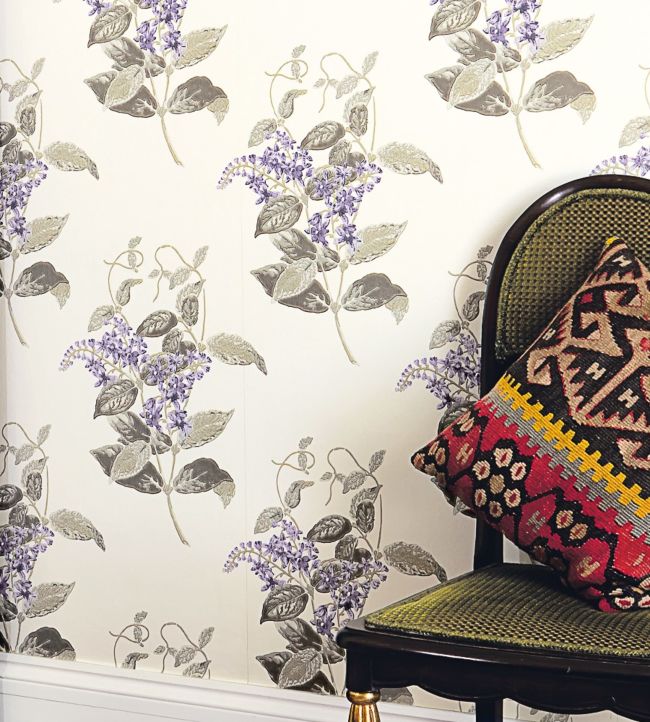 Madras Violet Wallpaper - Purple & Olive on Cream - 100/12056