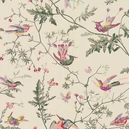 Hummingbirds Wallpaper - Classic Multi & Old Olive on Cream - 100/14071