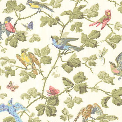 Winter Birds Wallpaper - Multi & Olive on White - 100/2006