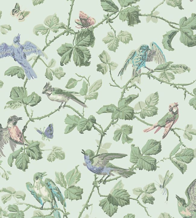 Winter Birds Wallpaper - Lilac & Teal on Duck Egg - 100/2007